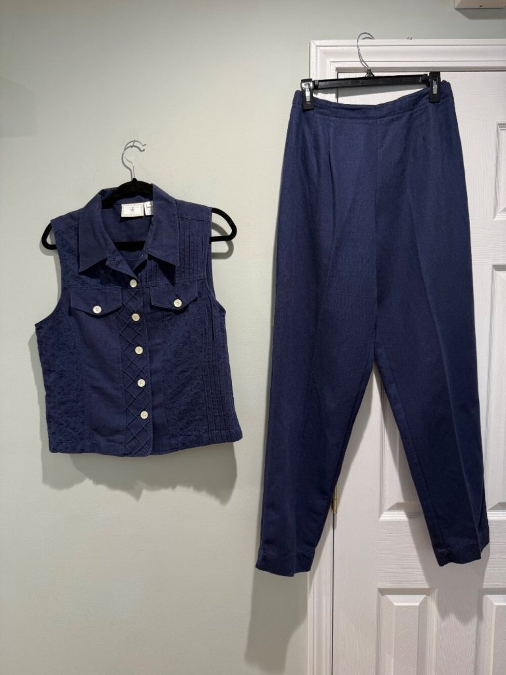 Vintage 90s Susan Bristol Blue Vest & Pleated Pants 2 Piece Set PM / 6-8 PanS